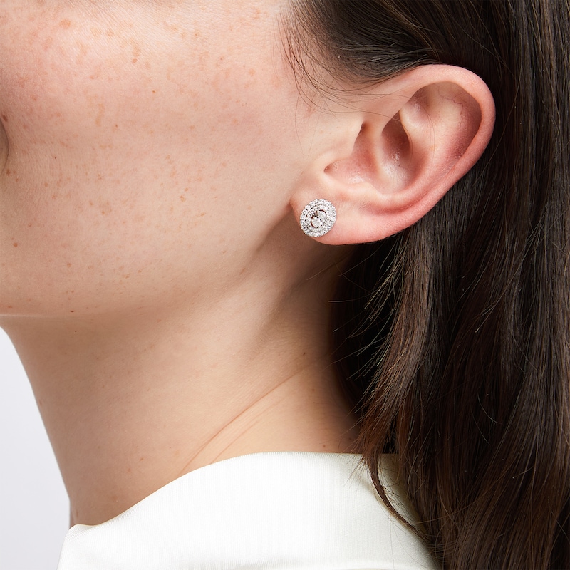 Main Image 2 of 1 CT. T.W. Certified Oval Lab-Grown Diamond Double Frame Stud Earrings in 14K White Gold (F/SI2)
