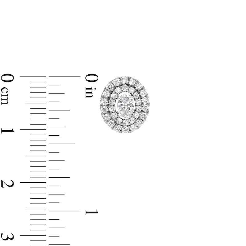 Main Image 3 of 1 CT. T.W. Certified Oval Lab-Grown Diamond Double Frame Stud Earrings in 14K White Gold (F/SI2)