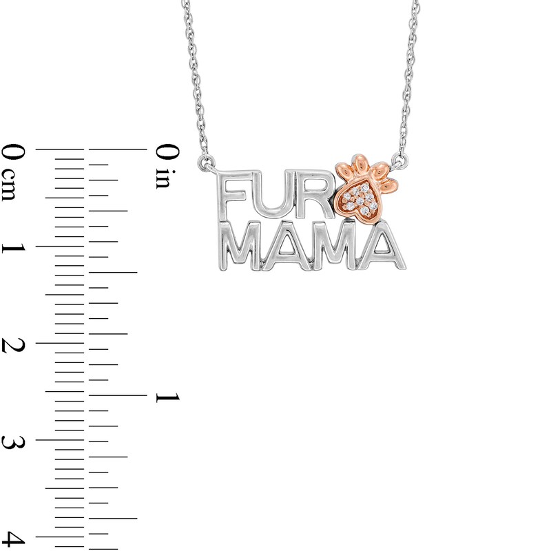Main Image 3 of Diamond Accent "FUR MAMA" with Paw Print Necklace in Sterling Silver and 10K Rose Gold