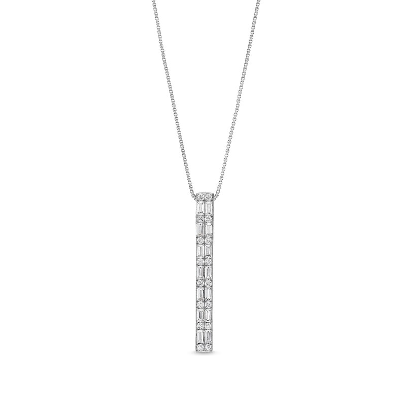 Main Image 1 of 1/2 CT. T.W. Certified Baguette and Round Lab-Created Diamond Alternating Duo Stick Pendant in 14K White Gold (F/SI2)