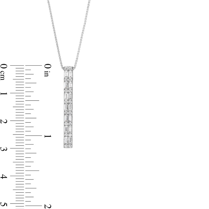 Main Image 4 of 1/2 CT. T.W. Certified Baguette and Round Lab-Created Diamond Alternating Duo Stick Pendant in 14K White Gold (F/SI2)