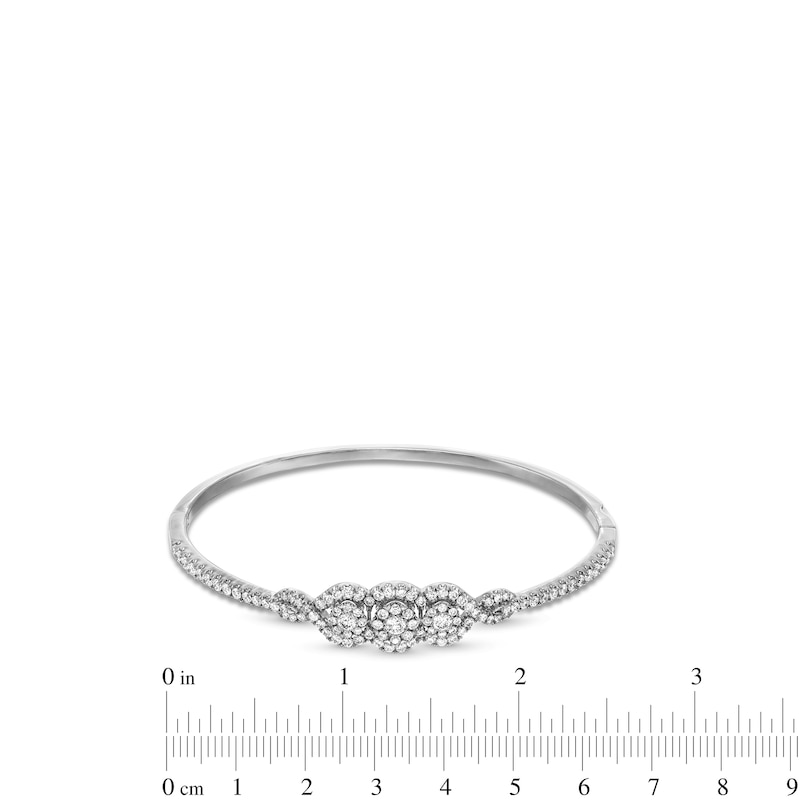 2 CT. T.W. Certified Lab-Created Diamond Three Stone Twist Frame Bangle in 14K White Gold (F/SI2) - 7.25"