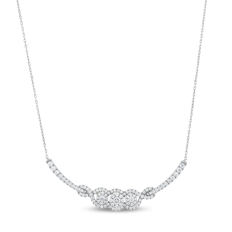 Main Image 1 of 1-1/2 CT. T.W. Certified Lab-Grown Diamond Three Stone Twist Frame Necklace in 14K White Gold (F/SI2)