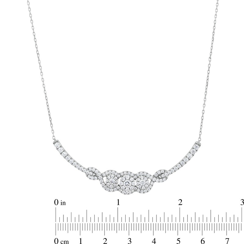 Main Image 4 of 1-1/2 CT. T.W. Certified Lab-Grown Diamond Three Stone Twist Frame Necklace in 14K White Gold (F/SI2)