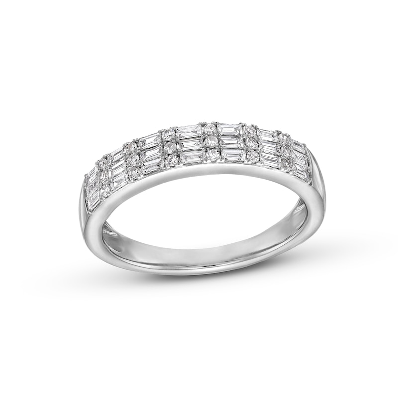 Main Image 1 of 3/8 CT. T.W. Certified Baguette and Round Lab-Grown Diamond Alternating Trios Band in 14K White Gold (F/SI2)