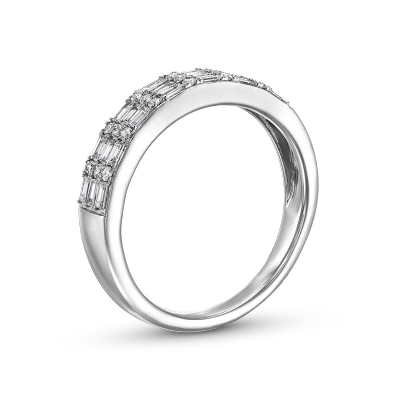 Main Image 3 of 3/8 CT. T.W. Certified Baguette and Round Lab-Grown Diamond Alternating Trios Band in 14K White Gold (F/SI2)