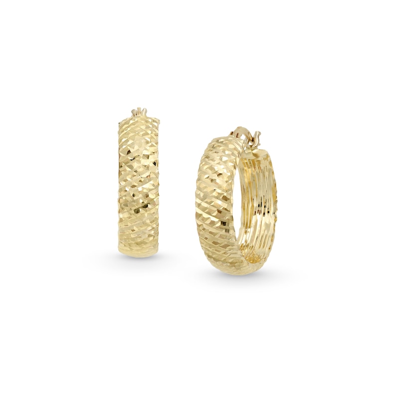 Main Image 1 of Hollow Diamond-Cut 22.0mm Hoop Earrings in 14K Gold