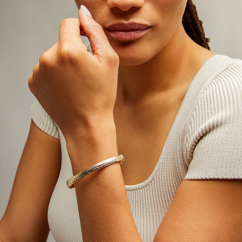 Main Image 2 of Hollow Diamond-Cut Bangle Bracelet in 14K Gold