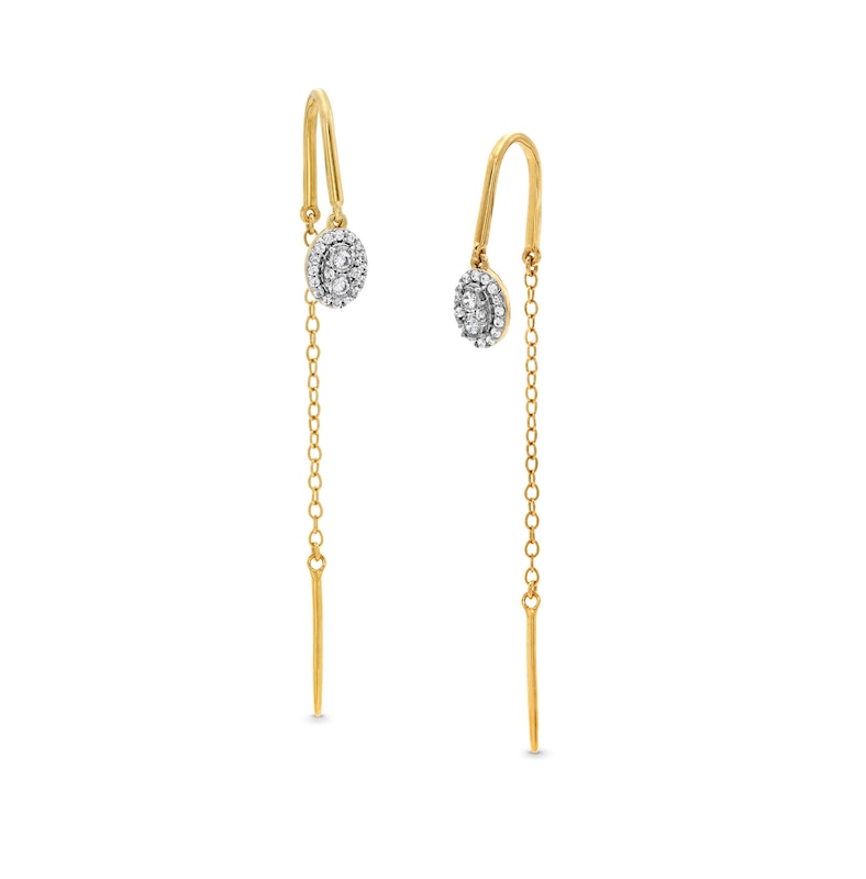 Main Image 1 of 1/6 CT. T.W. Oval Multi-Diamond Frame Threader Earrings in Sterling Silver with 14K Gold Plate