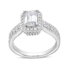 Thumbnail Image 1 of 1-3/4 CT. T.W. Emerald-Cut Certified Diamond Frame Triple Row Shank Engagement Ring in 14K White Gold (I/I1)