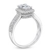 Thumbnail Image 3 of 1-3/4 CT. T.W. Emerald-Cut Certified Diamond Frame Triple Row Shank Engagement Ring in 14K White Gold (I/I1)