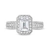 Thumbnail Image 4 of 1-3/4 CT. T.W. Emerald-Cut Certified Diamond Frame Triple Row Shank Engagement Ring in 14K White Gold (I/I1)