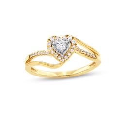 1/4 CT. T.W. Diamond Heart Frame Bypass Shank Promise Ring in 10K Gold