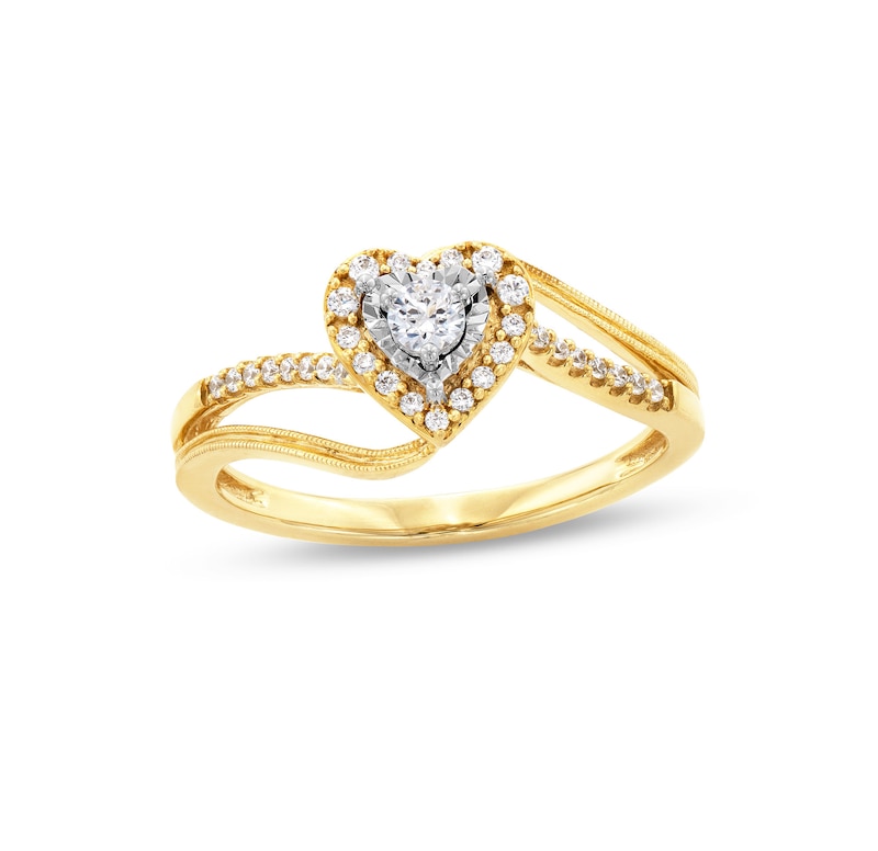 Main Image 1 of 1/4 CT. T.W. Diamond Heart Frame Bypass Shank Promise Ring in 10K Gold
