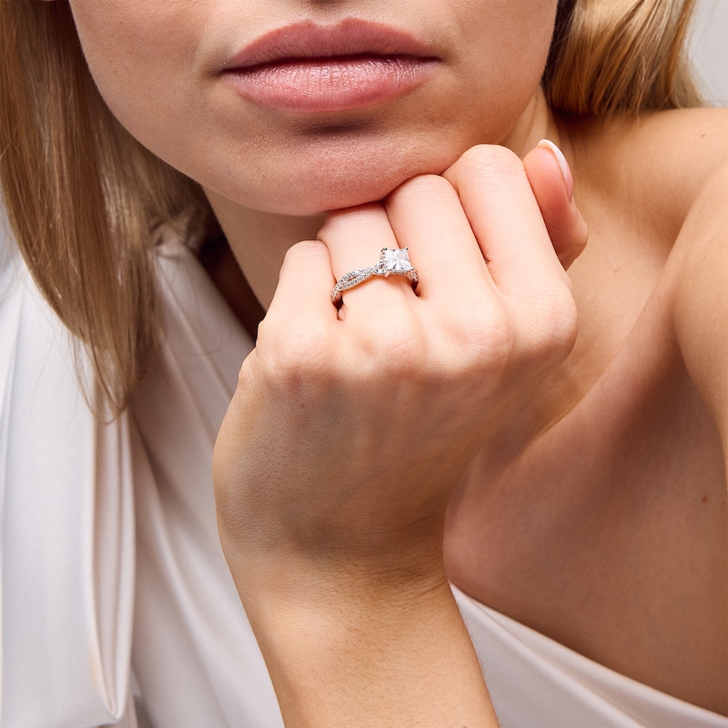 Main Image 2 of 1-3/8 CT. T.W. Certified Princess-Cut Lab-Grown Diamond Twist Shank Engagement Ring in 14K White Gold (I/SI2)