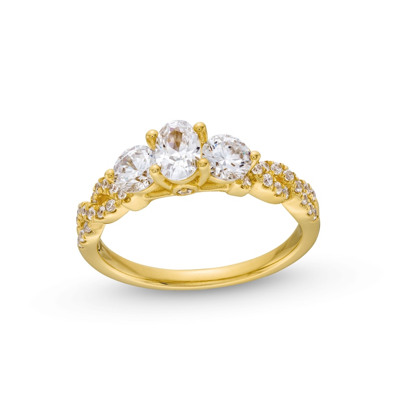 Main Image 1 of 1-1/4 CT. T.W. Oval and Round Diamond Past Present Future® Twist Shank Engagement Ring in 14K Gold