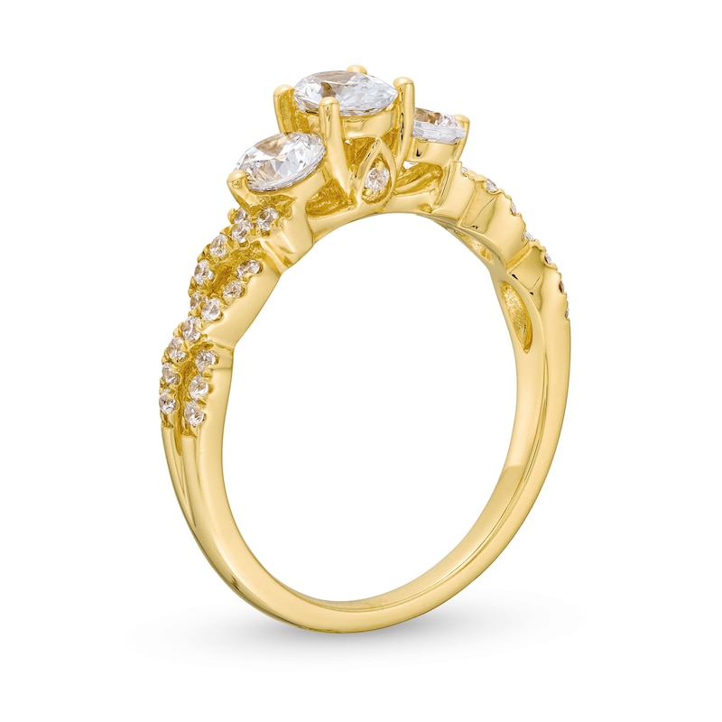 Main Image 3 of 1-1/4 CT. T.W. Oval and Round Diamond Past Present Future® Twist Shank Engagement Ring in 14K Gold