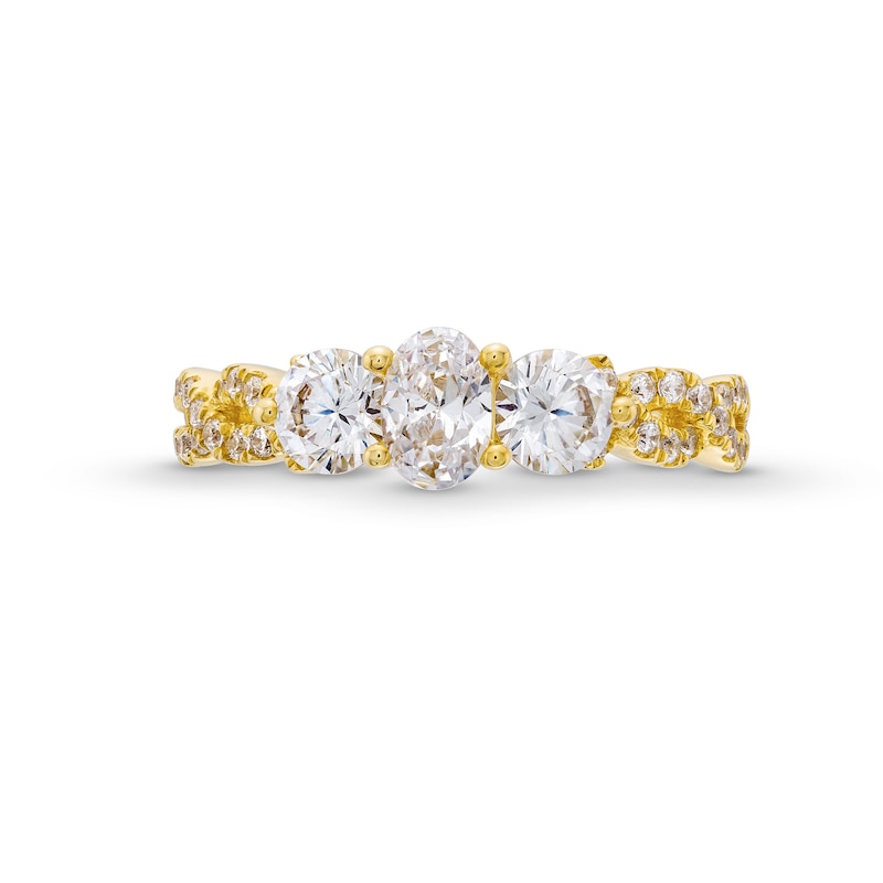 Main Image 4 of 1-1/4 CT. T.W. Oval and Round Diamond Past Present Future® Twist Shank Engagement Ring in 14K Gold