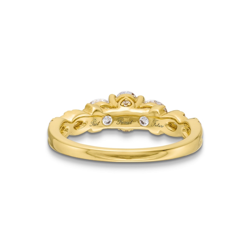 Main Image 5 of 1-1/4 CT. T.W. Oval and Round Diamond Past Present Future® Twist Shank Engagement Ring in 14K Gold