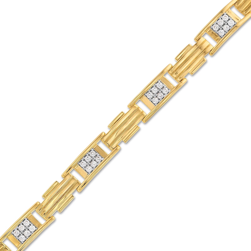 1-1/2 CT. T.W. Diamond Riibed Link Alternating Bracelet in 10K Gold - 8.5"