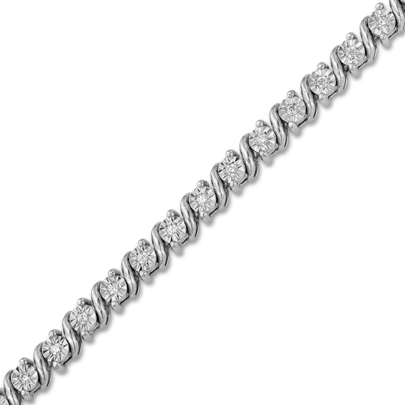 Main Image 1 of 1/10 CT. T.W. Diamond Miracle Swirl Ribbon Alternating Adjustable Chain Bracelet in Sterling Silver - 9"