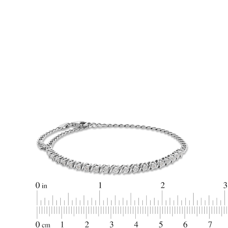 Main Image 3 of 1/10 CT. T.W. Diamond Miracle Swirl Ribbon Alternating Adjustable Chain Bracelet in Sterling Silver - 9"