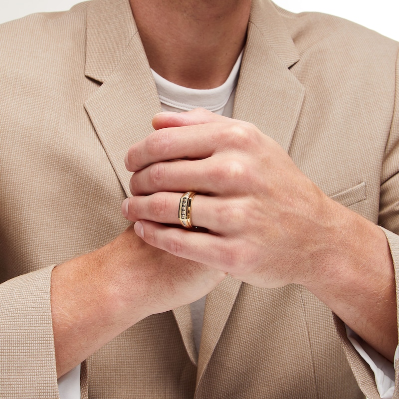 Main Image 2 of 1/4 CT. T.W. Champagne and White Diamond Stepped Edge Anniversary Band in 10K Gold