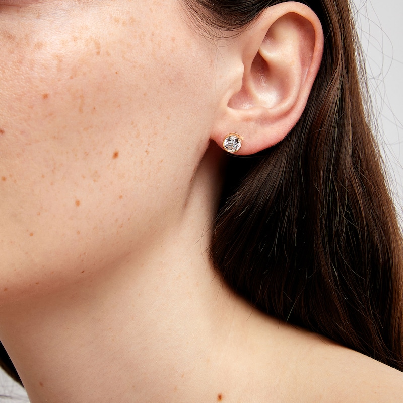 Main Image 2 of 2 CT. T.W. Certified Lab-Grown Diamond Bezel-Set Solitaire Stud Earrings in 14K Gold (F/SI2)