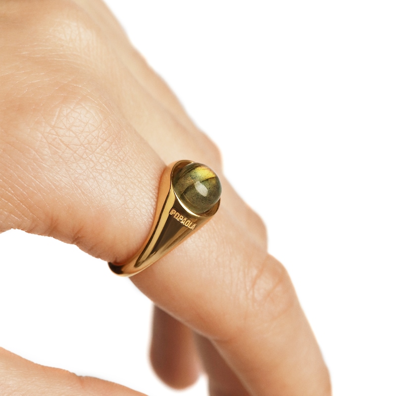 Main Image 2 of PDPAOLA™ at Zales ICONS 8.0mm Blue Labradorite Solitaire Ring in Sterling Silver with 18K Gold Plate