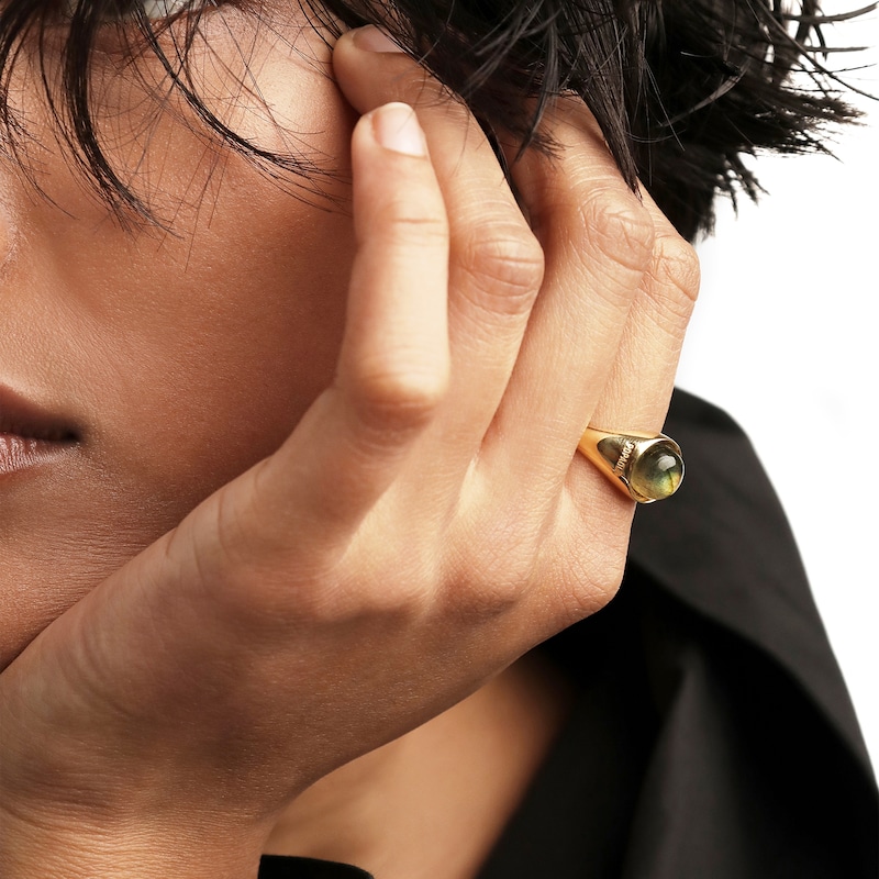 Main Image 3 of PDPAOLA™ at Zales ICONS 8.0mm Blue Labradorite Solitaire Ring in Sterling Silver with 18K Gold Plate