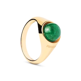 PDPAOLA™ at Zales ICONS 8.0mm Green Aventurine Solitaire Ring in Sterling Silver with 18K Gold Plate