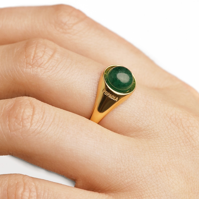 Main Image 2 of PDPAOLA™ at Zales ICONS 8.0mm Green Aventurine Solitaire Ring in Sterling Silver with 18K Gold Plate