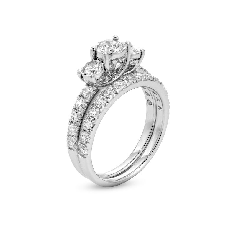 Main Image 3 of 1-1/2 CT. T.W. Diamond Past Present Future® Miracle Bridal Set in 14K White Gold