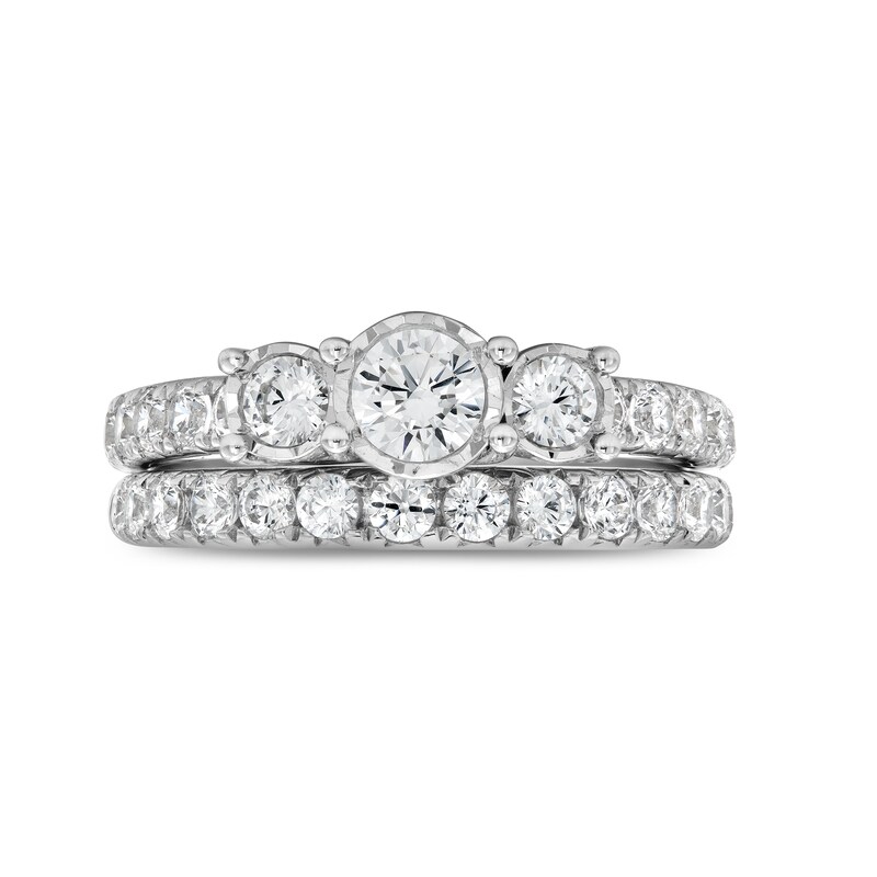 Main Image 4 of 1-1/2 CT. T.W. Diamond Past Present Future® Miracle Bridal Set in 14K White Gold