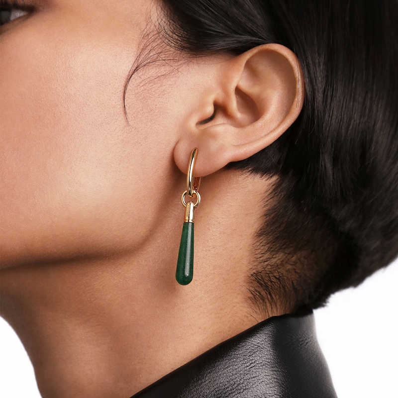 Main Image 2 of PDPAOLA™ at Zales ICONS Aventurine Medium Teardrop Dangle Single Hoop Earring in Sterling Silver with 18K Gold Plate