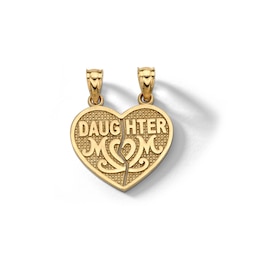 10K Solid Gold Mom and Daughter Heart Breakable Charm