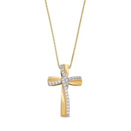 1/4 CT. T.W. Diamond Windmill Ribbon Cross Pendant in 10K Gold