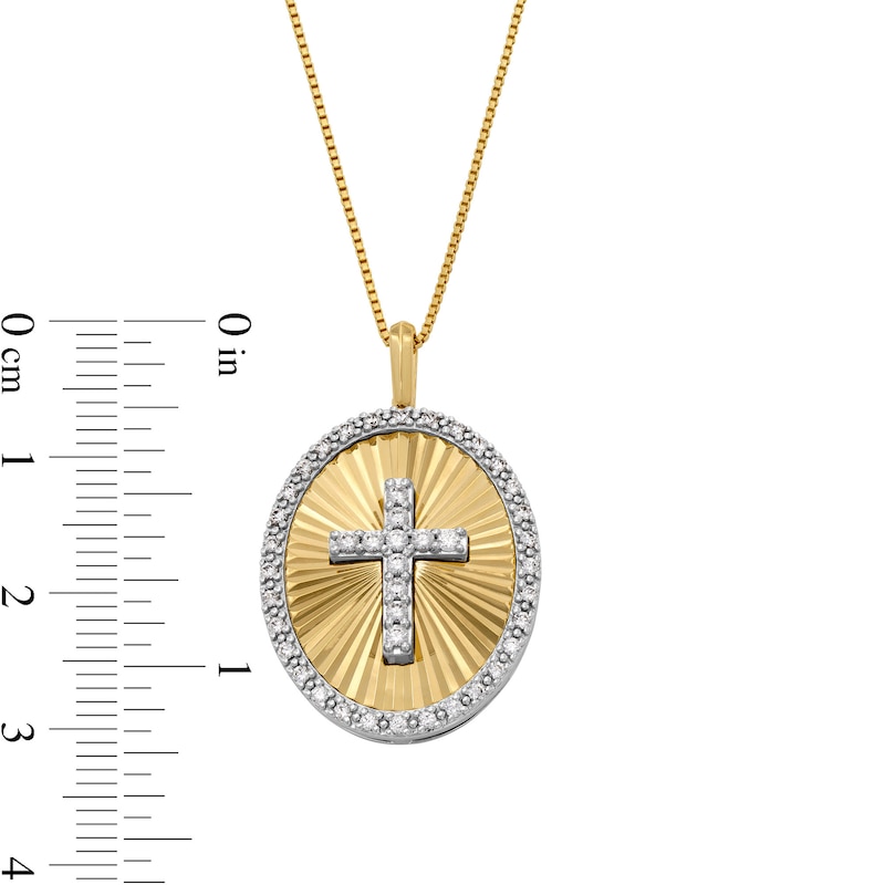 Main Image 3 of 1/2 CT. T.W. Diamond Cross Oval Frame Medallion Pendant in 10K Gold