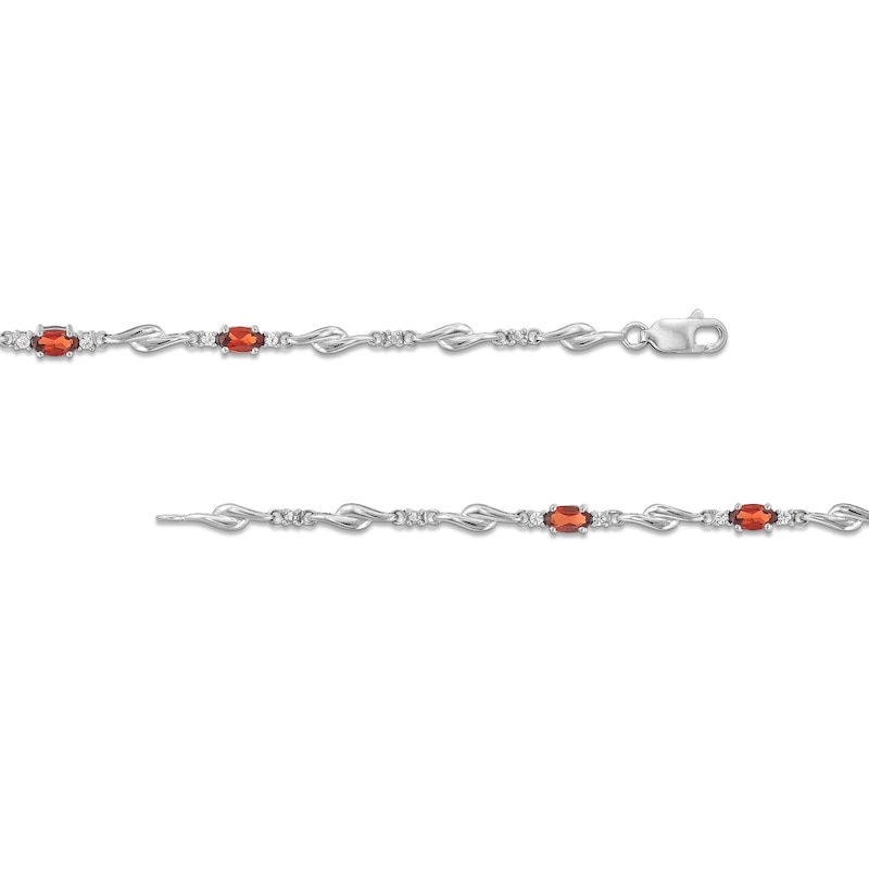 Main Image 3 of Oval Garnet and White Lab-Created Sapphire Bypass Link Alternating Bracelet in Sterling Silver - 7.25”