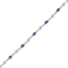 Oval Blue and White Lab-Created Sapphire Bypass Link Alternating Bracelet in Sterling Silver - 7.25”