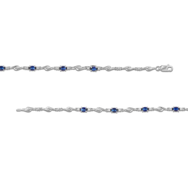 Main Image 3 of Oval Blue and White Lab-Created Sapphire Bypass Link Alternating Bracelet in Sterling Silver - 7.25”