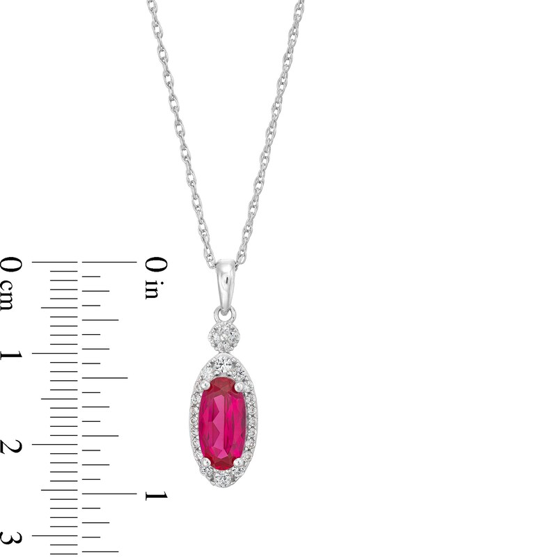 Main Image 3 of Oval Lab-Created Ruby and White Lab-Created Sapphire Frame Drop Pendant in Sterling Silver