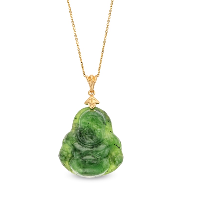 Main Image 1 of Jade Buddha Pendant in 14K Gold