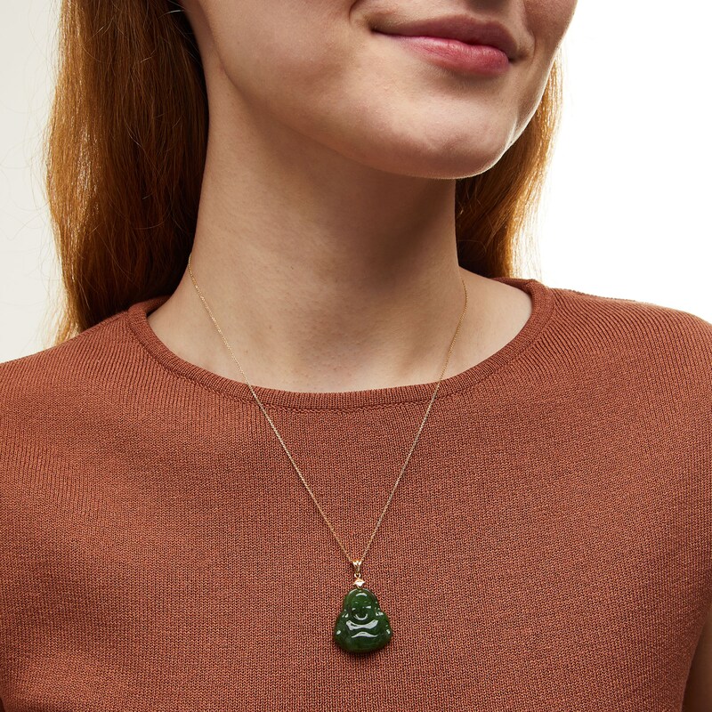 Main Image 2 of Jade Buddha Pendant in 14K Gold