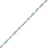 Thumbnail Image 1 of Oval Swiss Blue Topaz and White Lab-Created Sapphire Bypass Link Alternating Bracelet in Sterling Silver - 7.25”