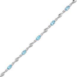 Oval Swiss Blue Topaz and White Lab-Created Sapphire Bypass Link Alternating Bracelet in Sterling Silver - 7.25”