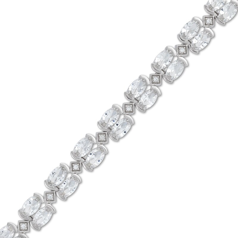 Main Image 1 of Oval White Lab-Created Sapphire Bezel-Set Double Row Alternating Bracelet in Sterling Silver - 7.25&quot;