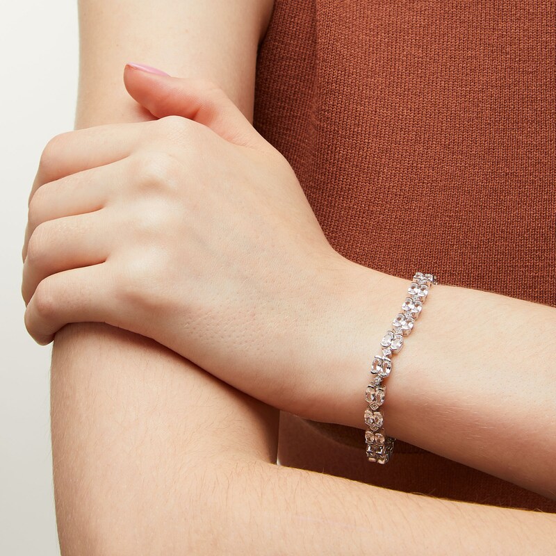 Main Image 2 of Oval White Lab-Created Sapphire Bezel-Set Double Row Alternating Bracelet in Sterling Silver - 7.25&quot;