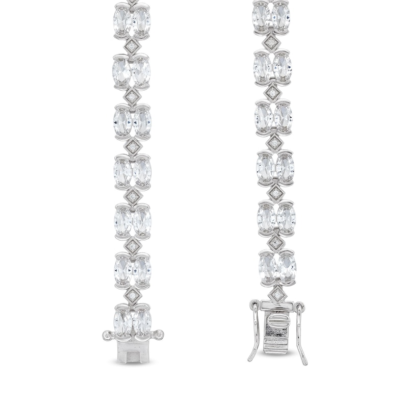 Main Image 3 of Oval White Lab-Created Sapphire Bezel-Set Double Row Alternating Bracelet in Sterling Silver - 7.25&quot;