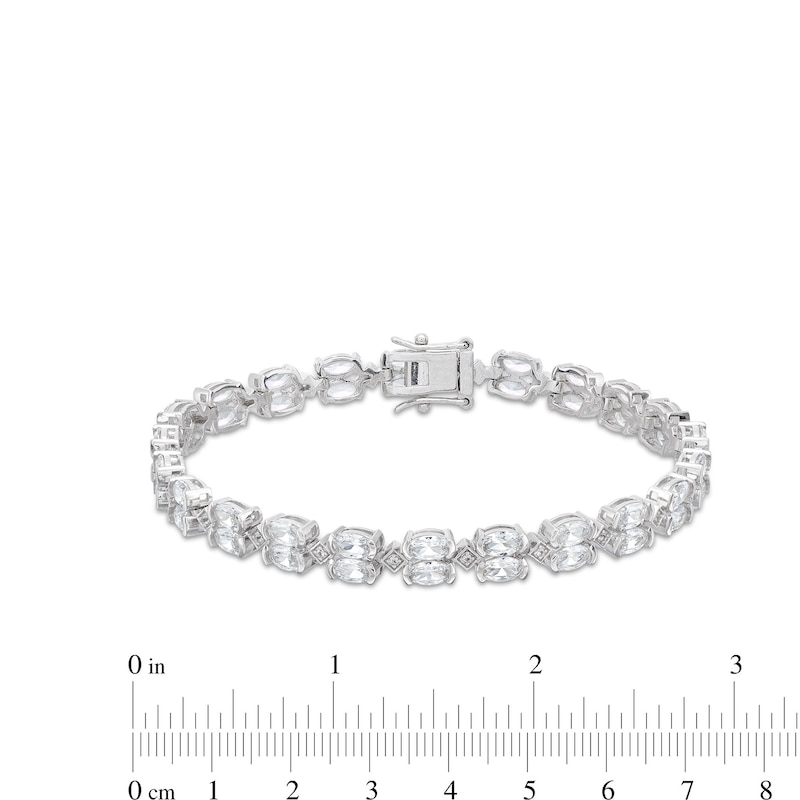 Main Image 4 of Oval White Lab-Created Sapphire Bezel-Set Double Row Alternating Bracelet in Sterling Silver - 7.25&quot;
